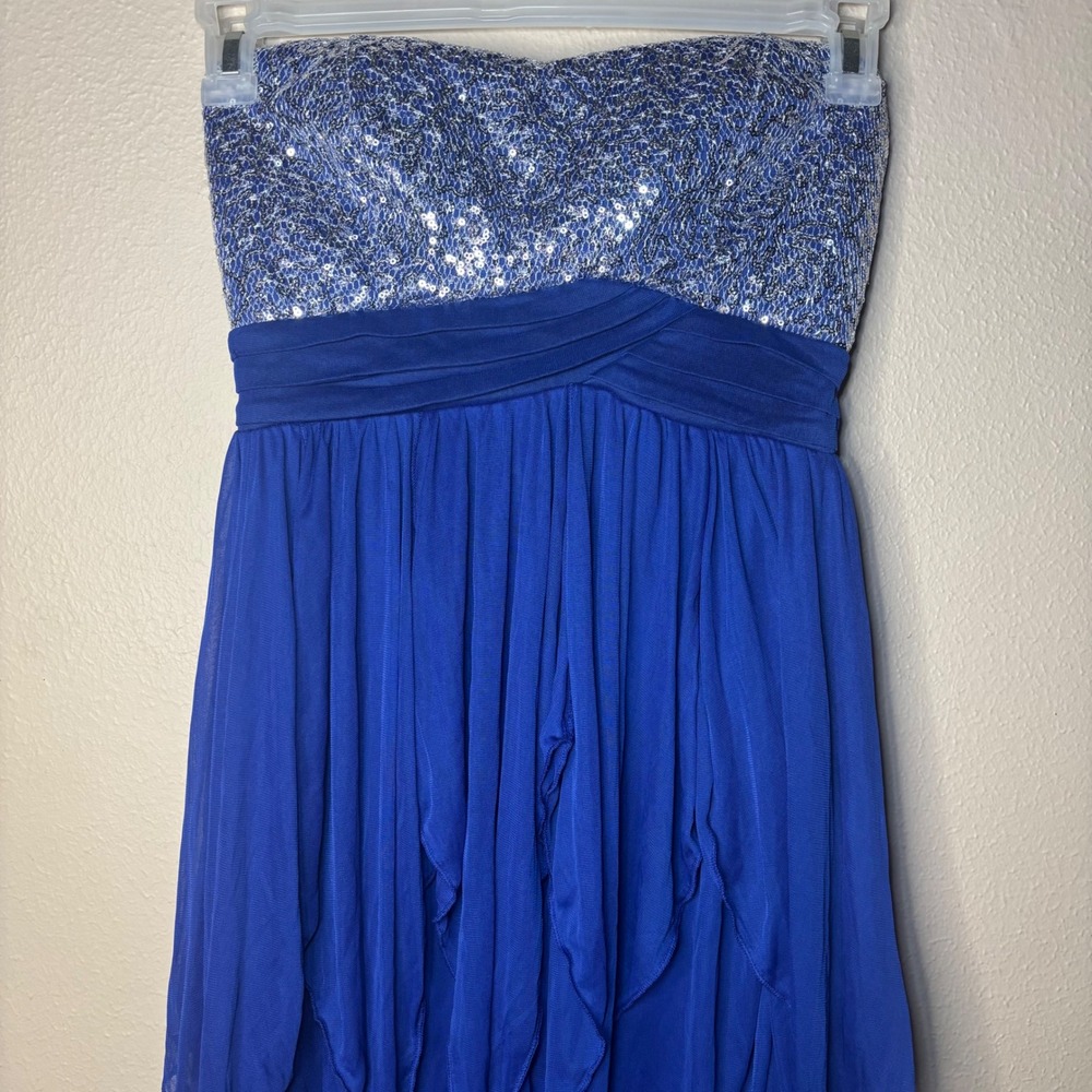 My Michelle Womens L Royal Blue Sequin Strapless Formal Prom Cocktail Dress